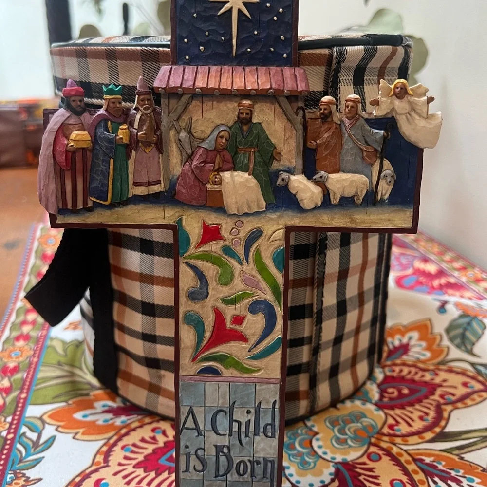 Jim Shore Multicolor Nativity Cross 
a child is born - Picture 2 of 4